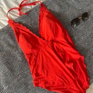 H&M Scalloped Red One-piece Swimsuit